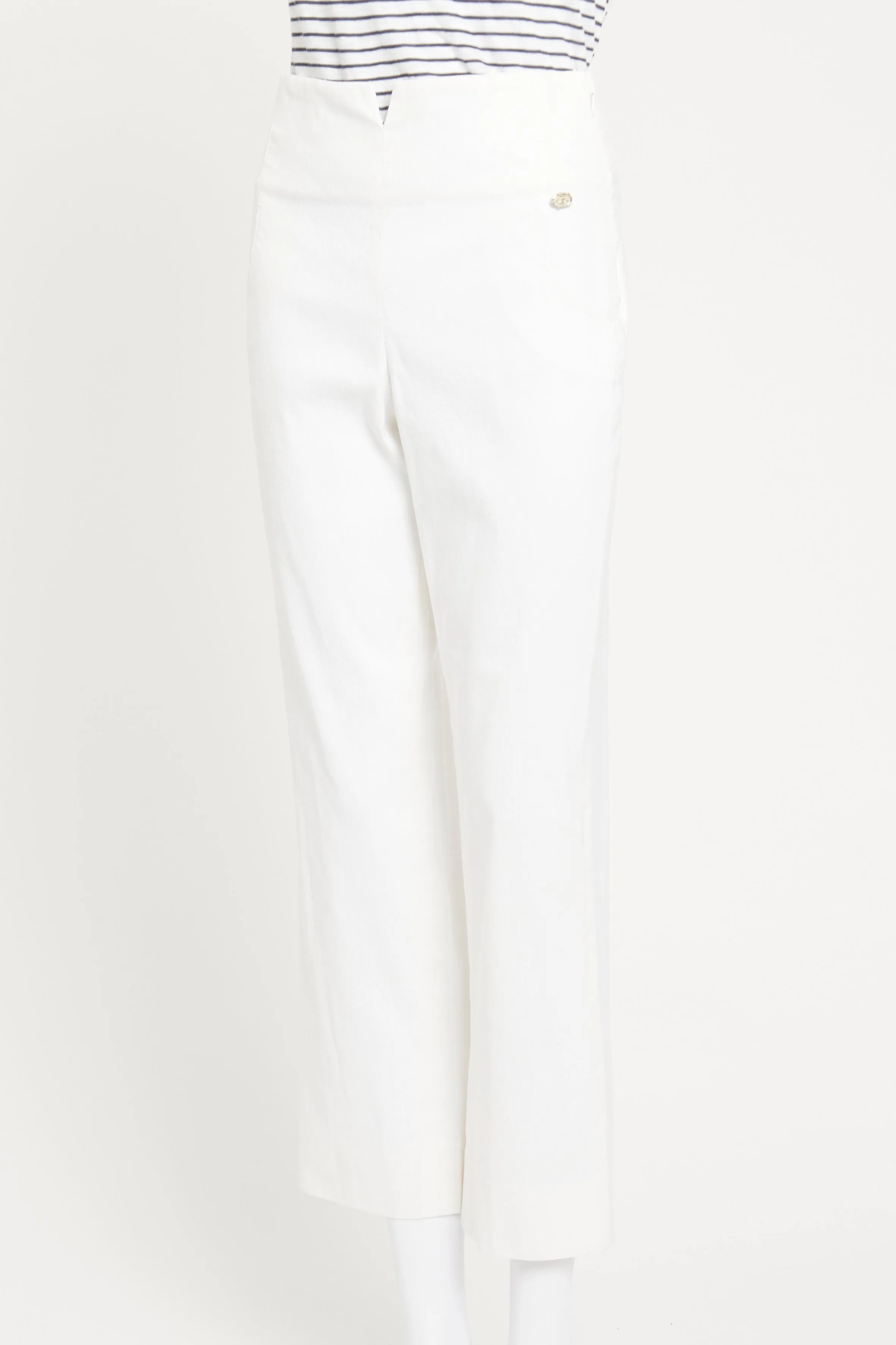 2009 White Preowned Textured Trousers