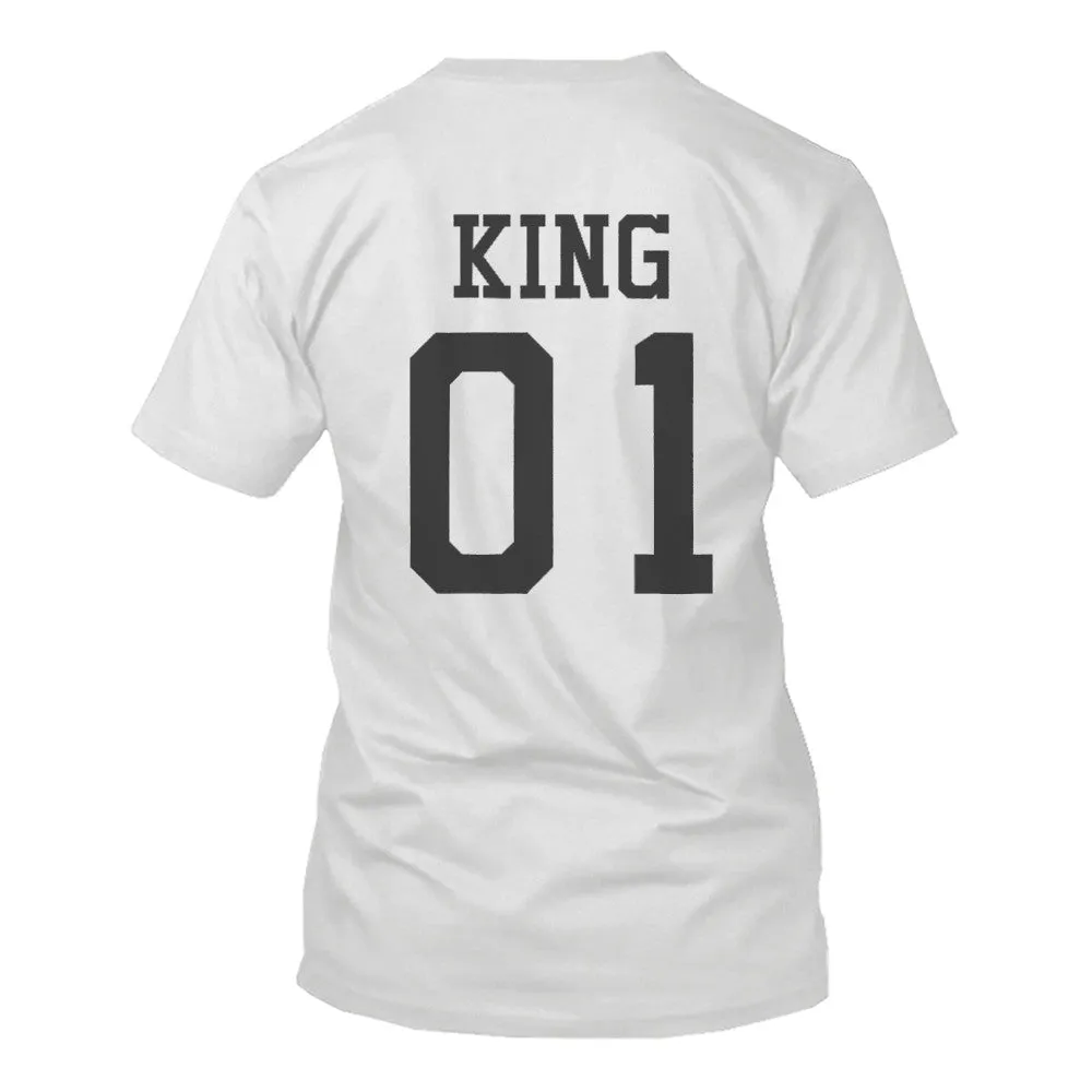 365 Printing King 01 And Queen 01 Matching Graphic T-shirt Set Cute White Couple Tees