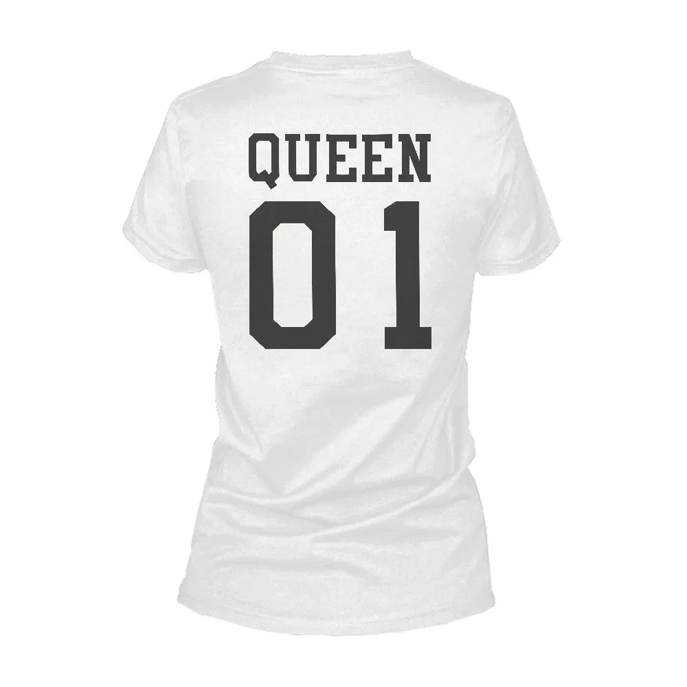 365 Printing King 01 And Queen 01 Matching Graphic T-shirt Set Cute White Couple Tees