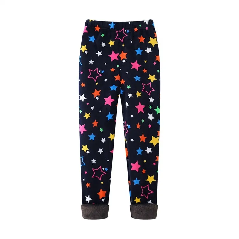 4-13Y Girls Pants Winter Trousers Warm Leggings Thicken Velvet Star Print Kids Pants