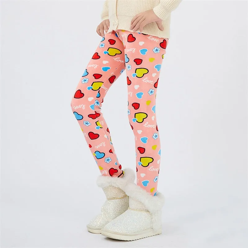 4-13Y Girls Pants Winter Trousers Warm Leggings Thicken Velvet Star Print Kids Pants