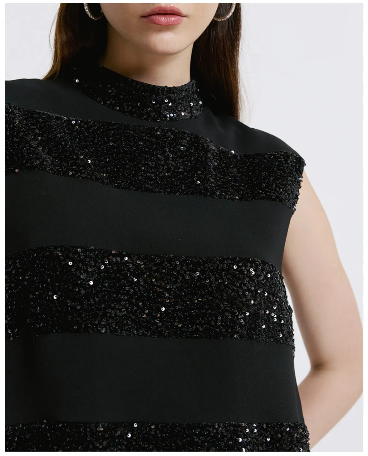 Access Sequin Strip Short Sleeve Top