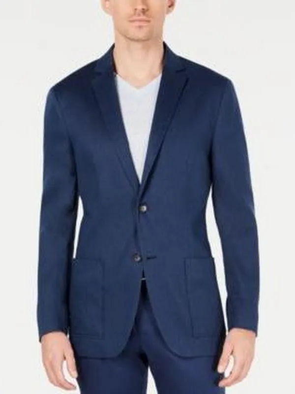 Alfani Mens Herringbone Stretch Linen Blazer