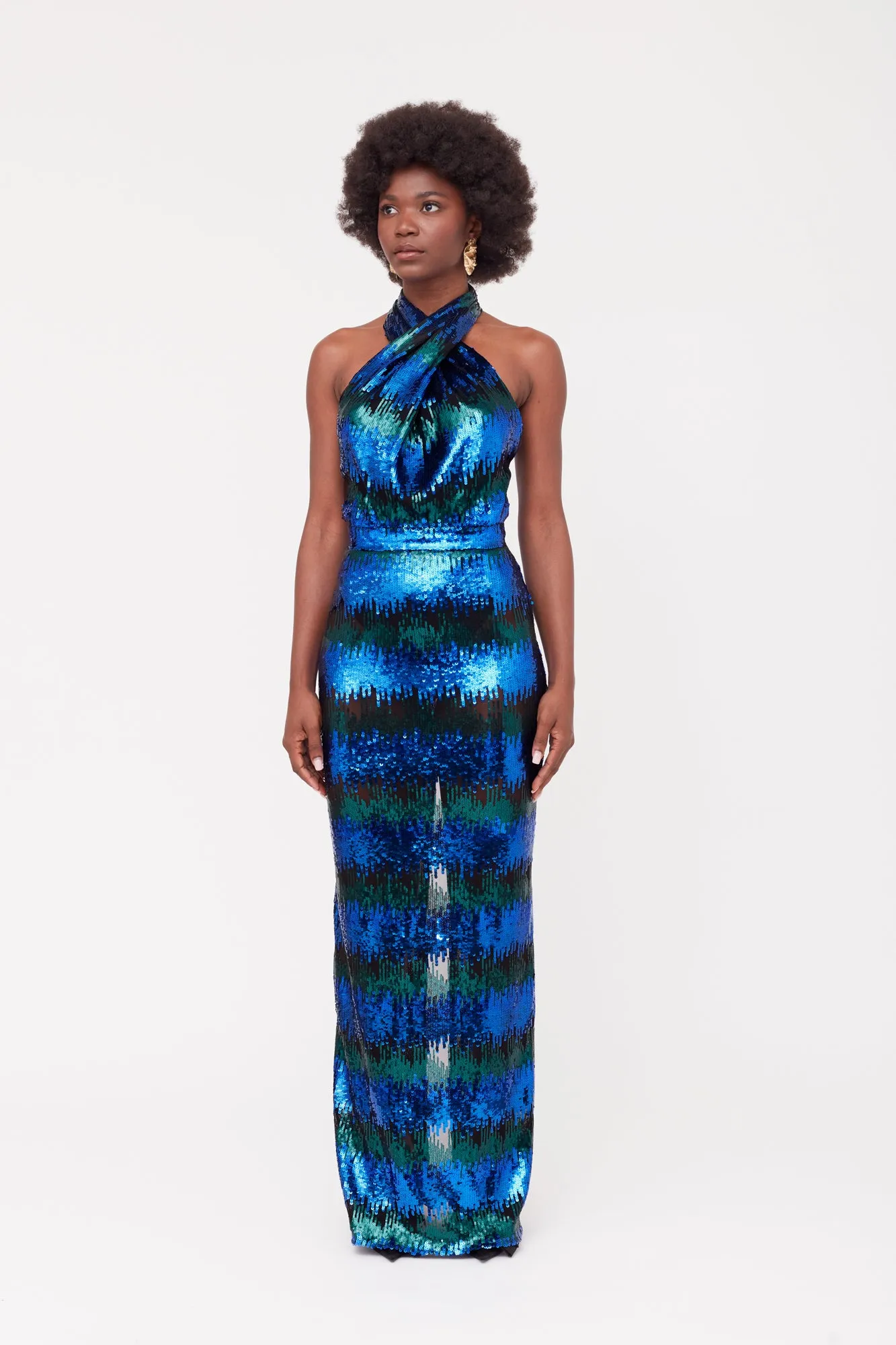 ALTA Blue & Green Sequin Long Evening Dress