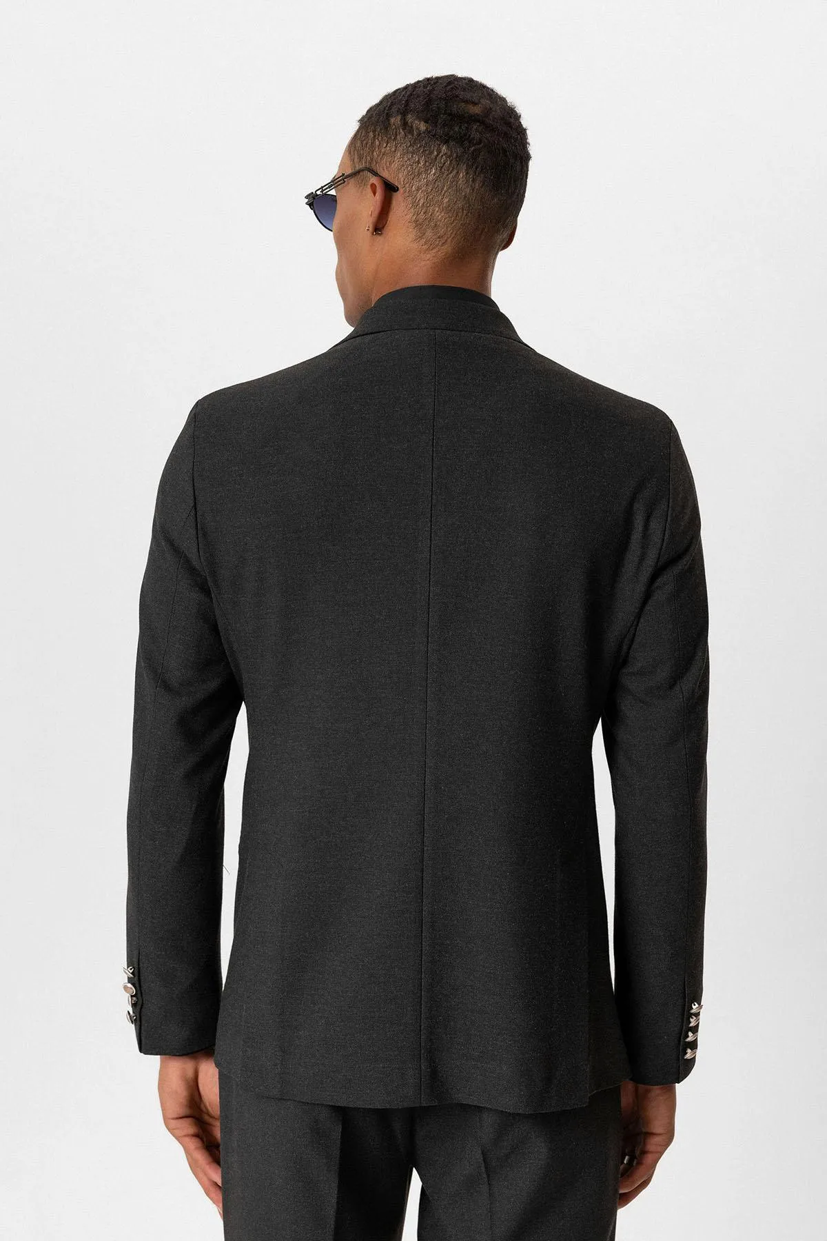 Anthracite Unlined Double-Breasted Men's Blazer Jacket - Wessi