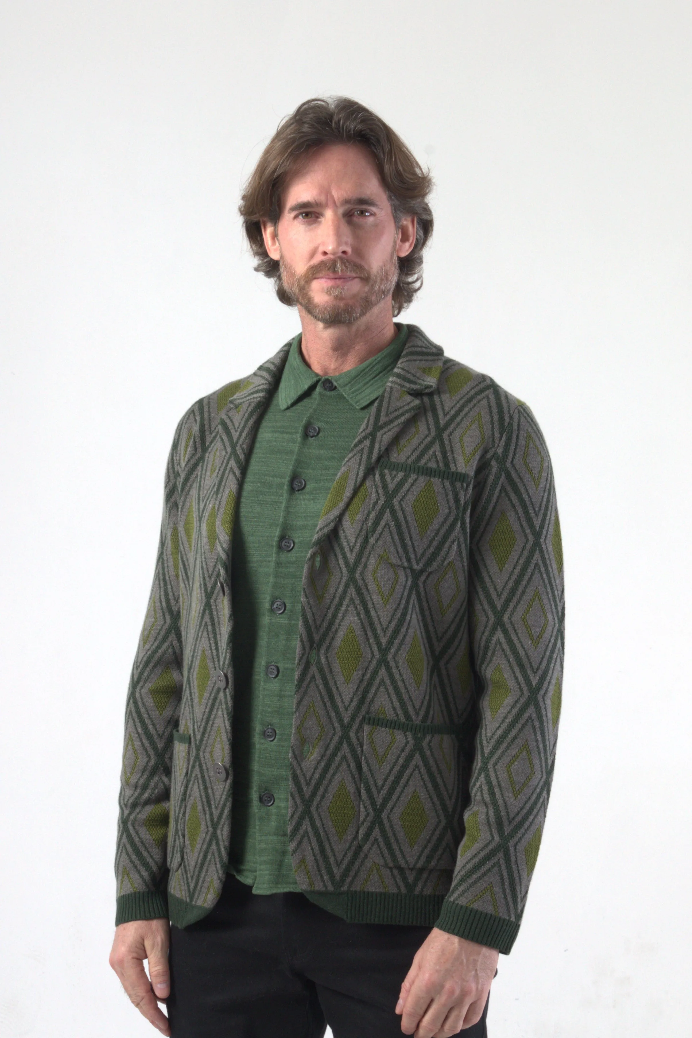 Argyle Jacquard Double Knit Blazer