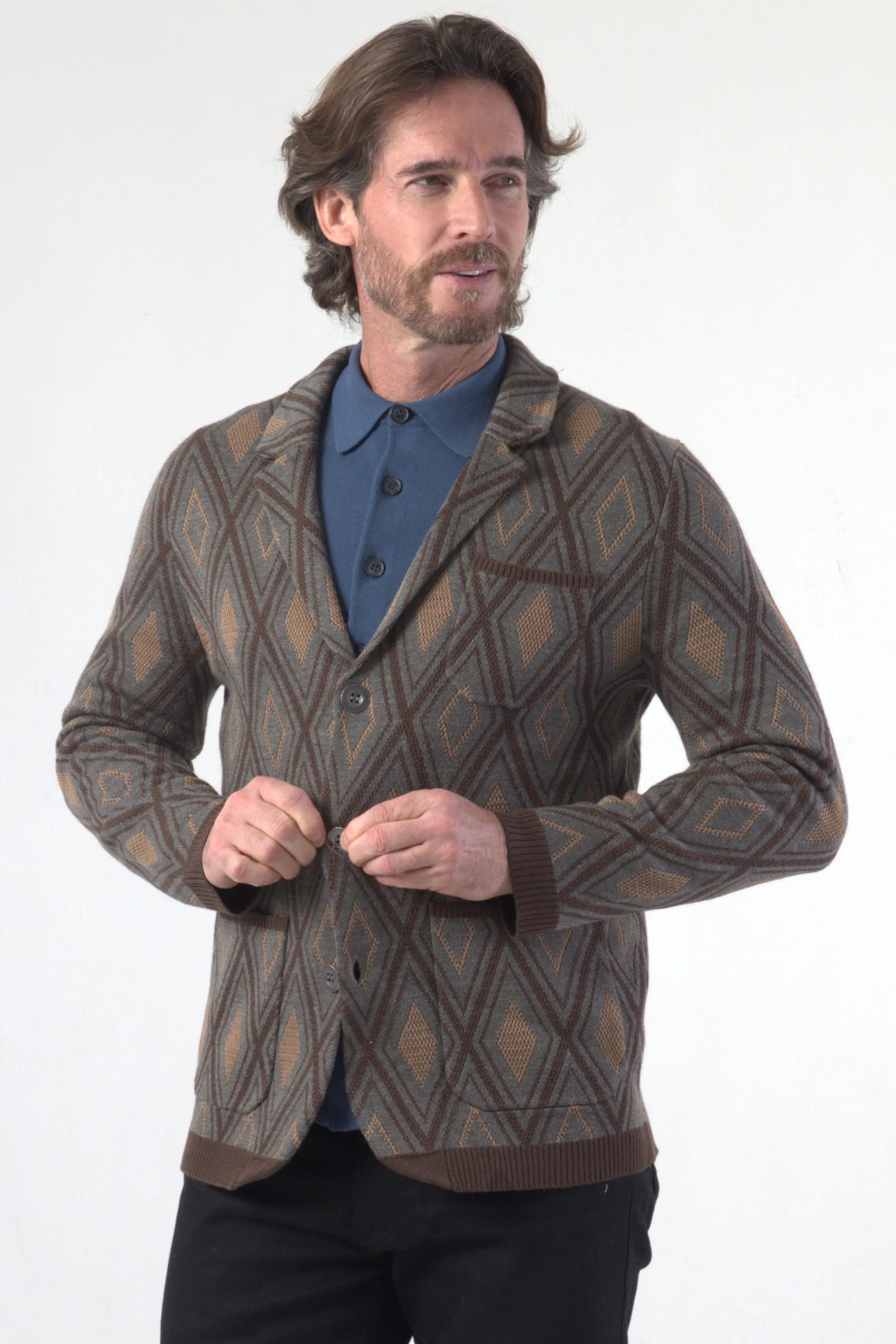 Argyle Jacquard Double Knit Blazer