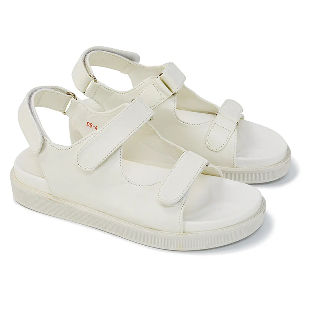 Asher Double Strap Flat Platform Heel Dad Sandals in White Synthetic Leather