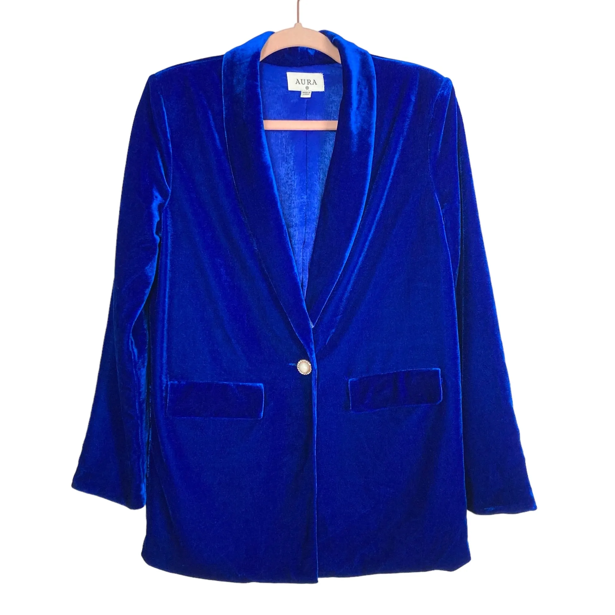 AURA Blue Velvet Shoulder Padded Blazer- Size XS (sold out online, we have matching pants)