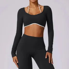 AURA LONG SLEEVE CROP BLACK