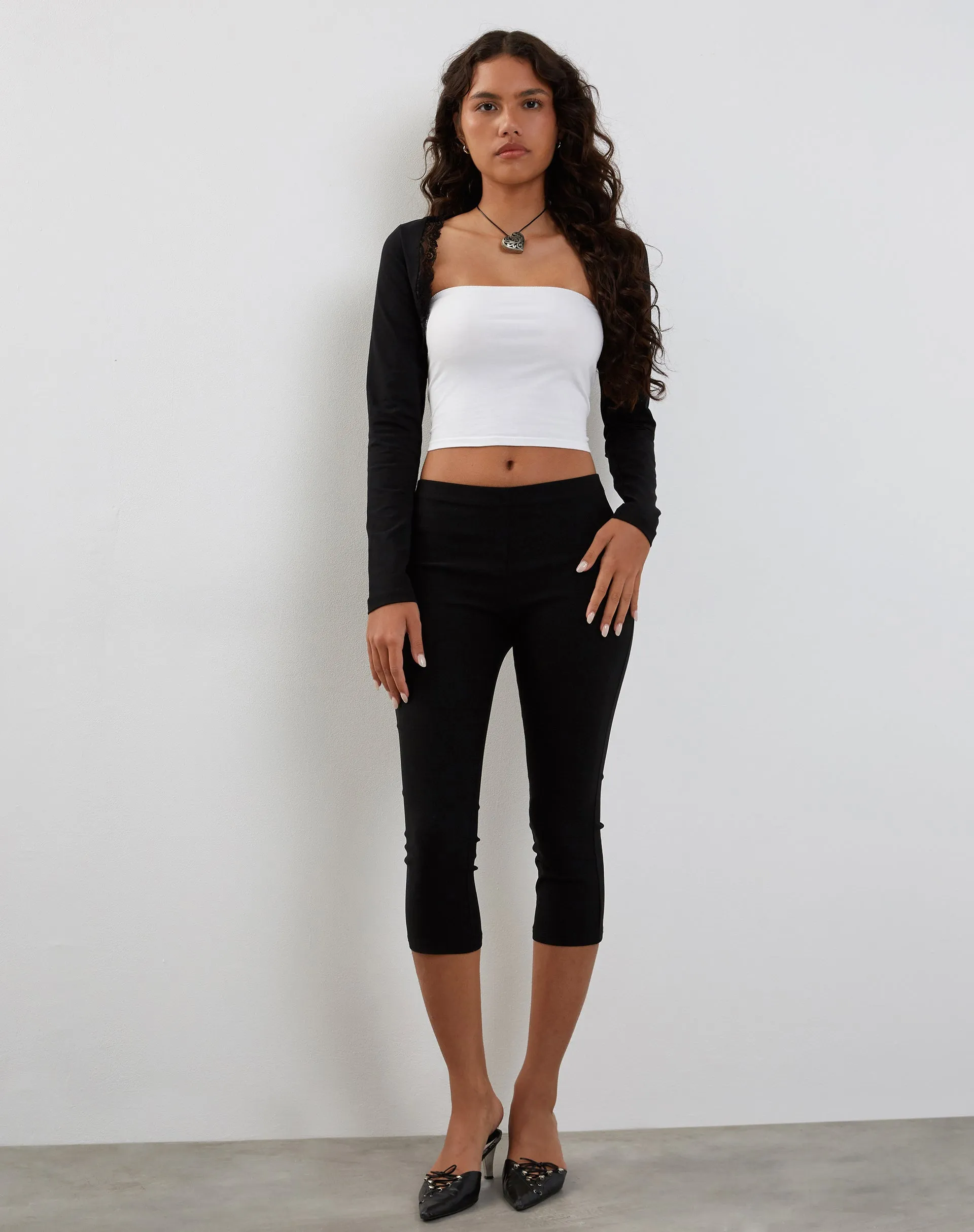 Avya Lace Trim Shrug Top in Lycra Lace Black