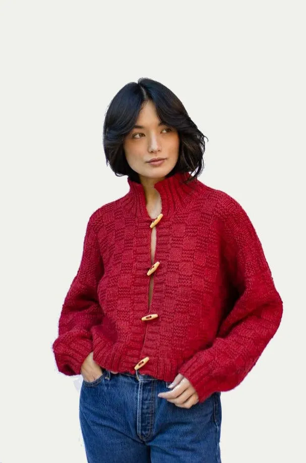 Basket Weave Cardigan- Rojo