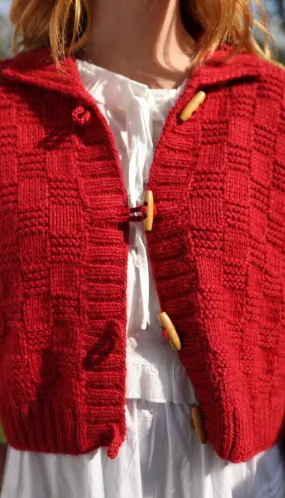 Basket Weave Cardigan- Rojo