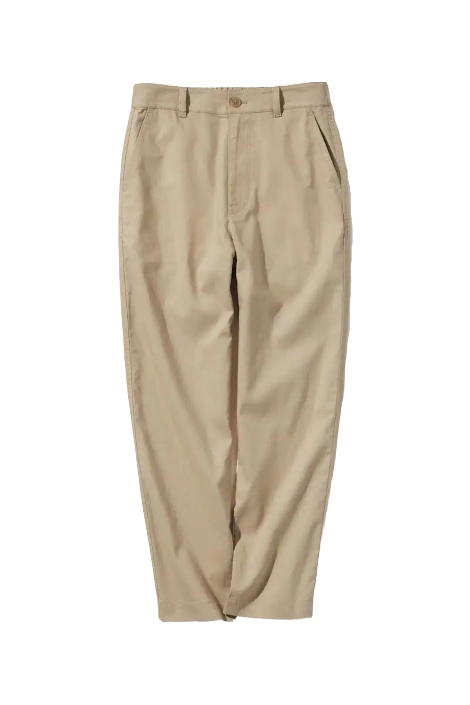 Beige Linen Cotton Blend Tapered Trousers