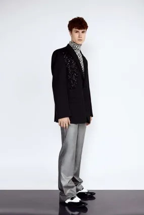 Black Blazer with Asymmetric Hand Embroidery