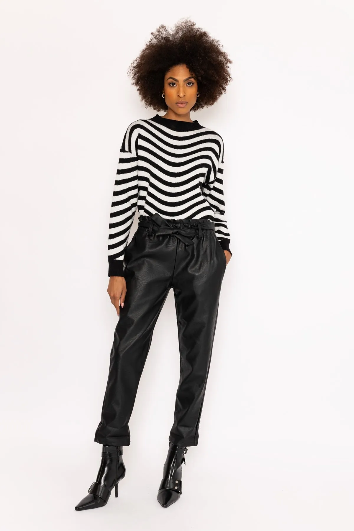 Black Faux Leather Belted Trousers