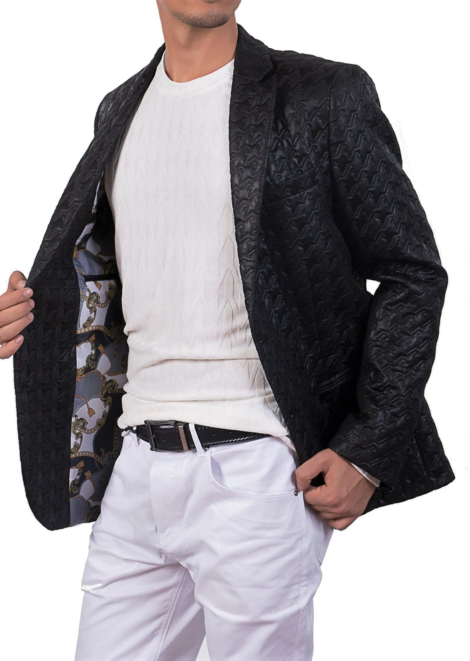 Black Houndstooth Emboss Blazer