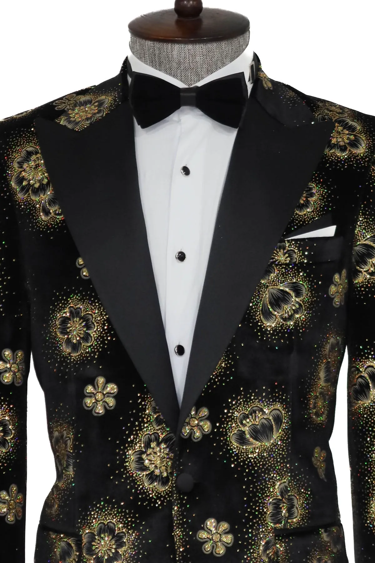 Black Patterned Over Black Men Prom Blazer - Wessi