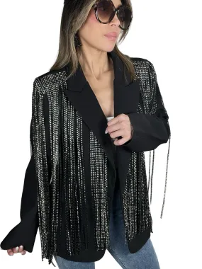 Black Rhinestone Fringe Blazer