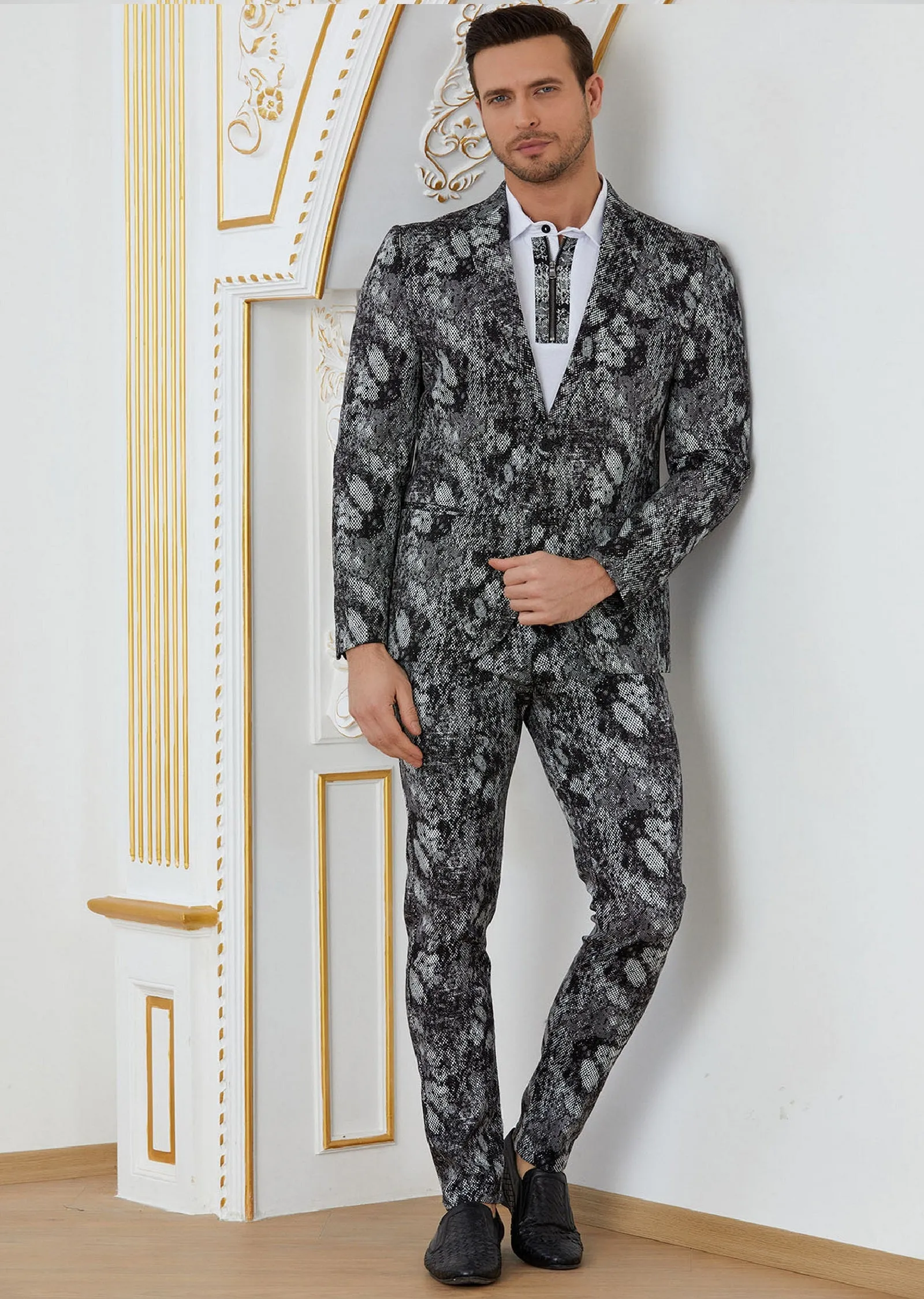 Black Snake Print 2-Pieces Suit