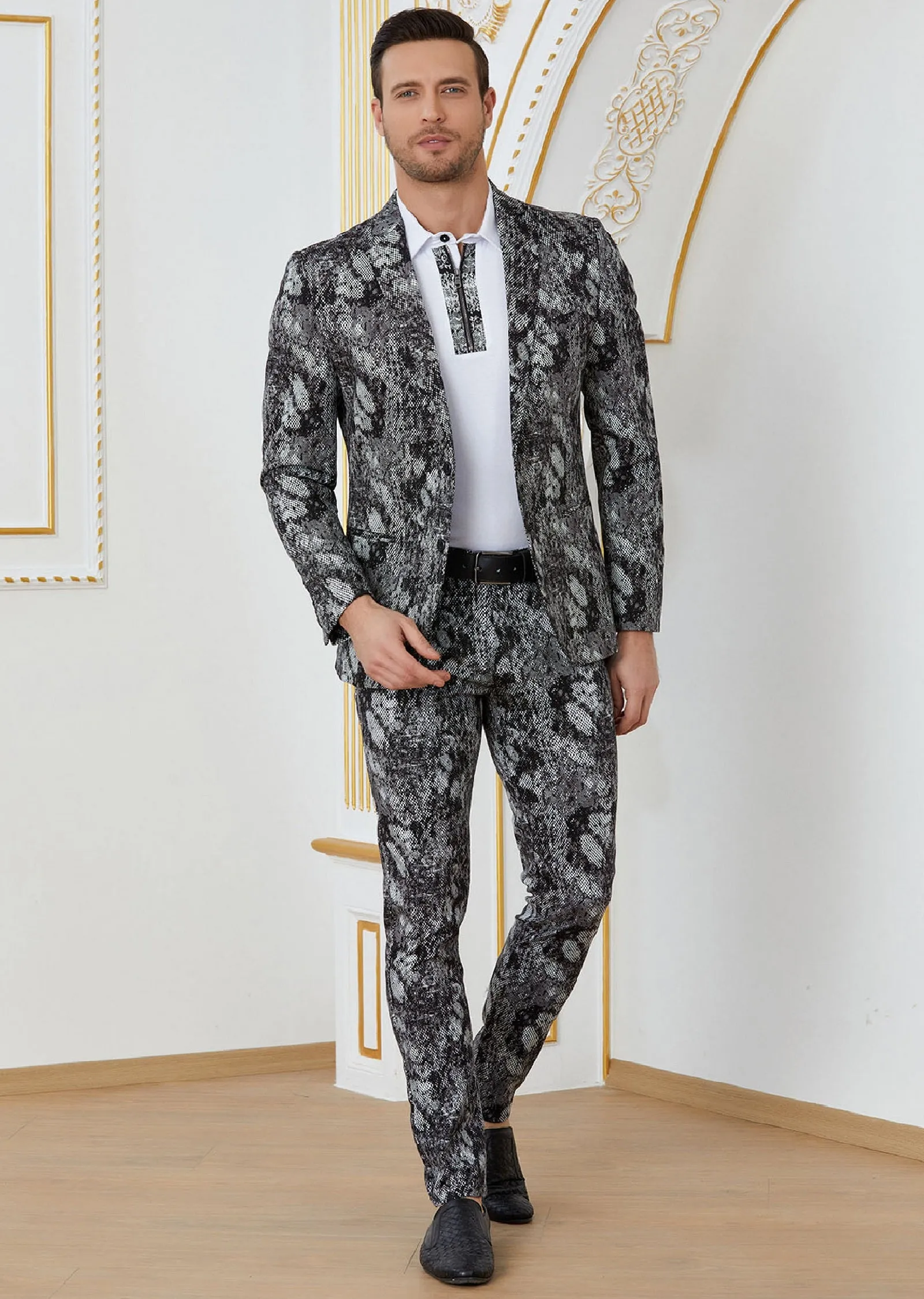 Black Snake Print 2-Pieces Suit