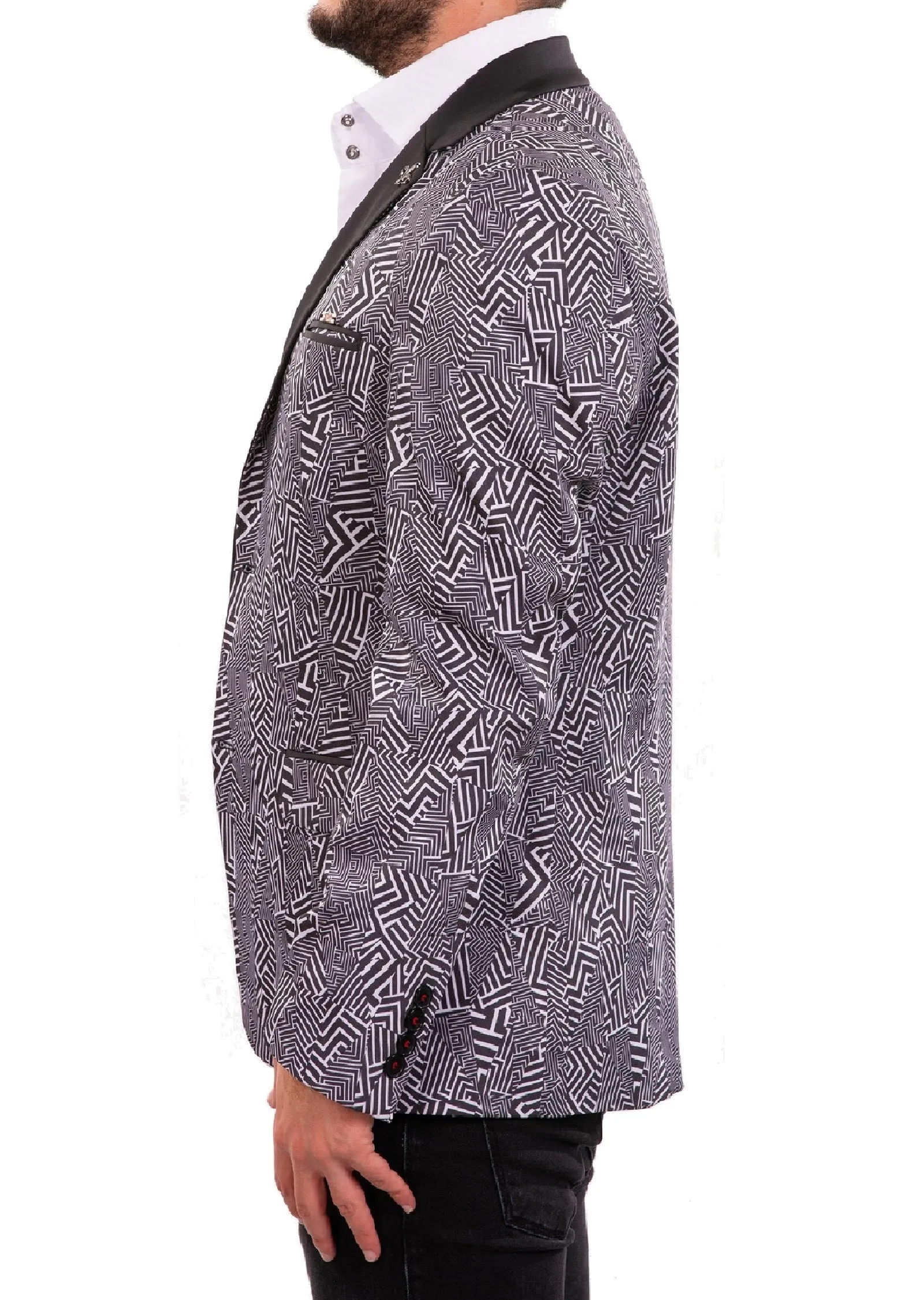 Black White "Zigzag" Print Blazer