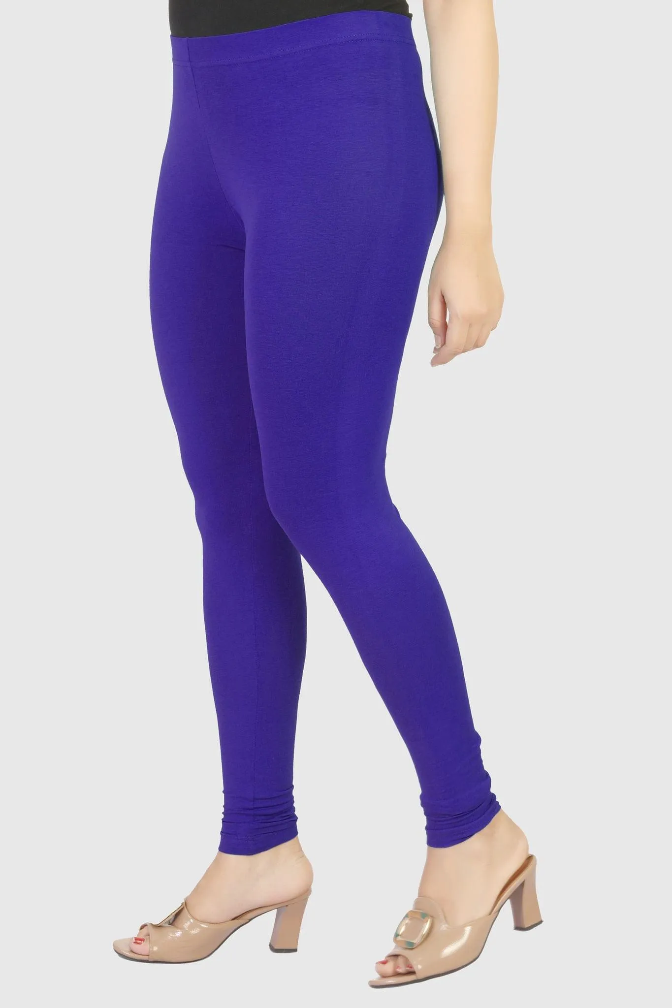 Blue Cotton Lycra Ankle Length Legging