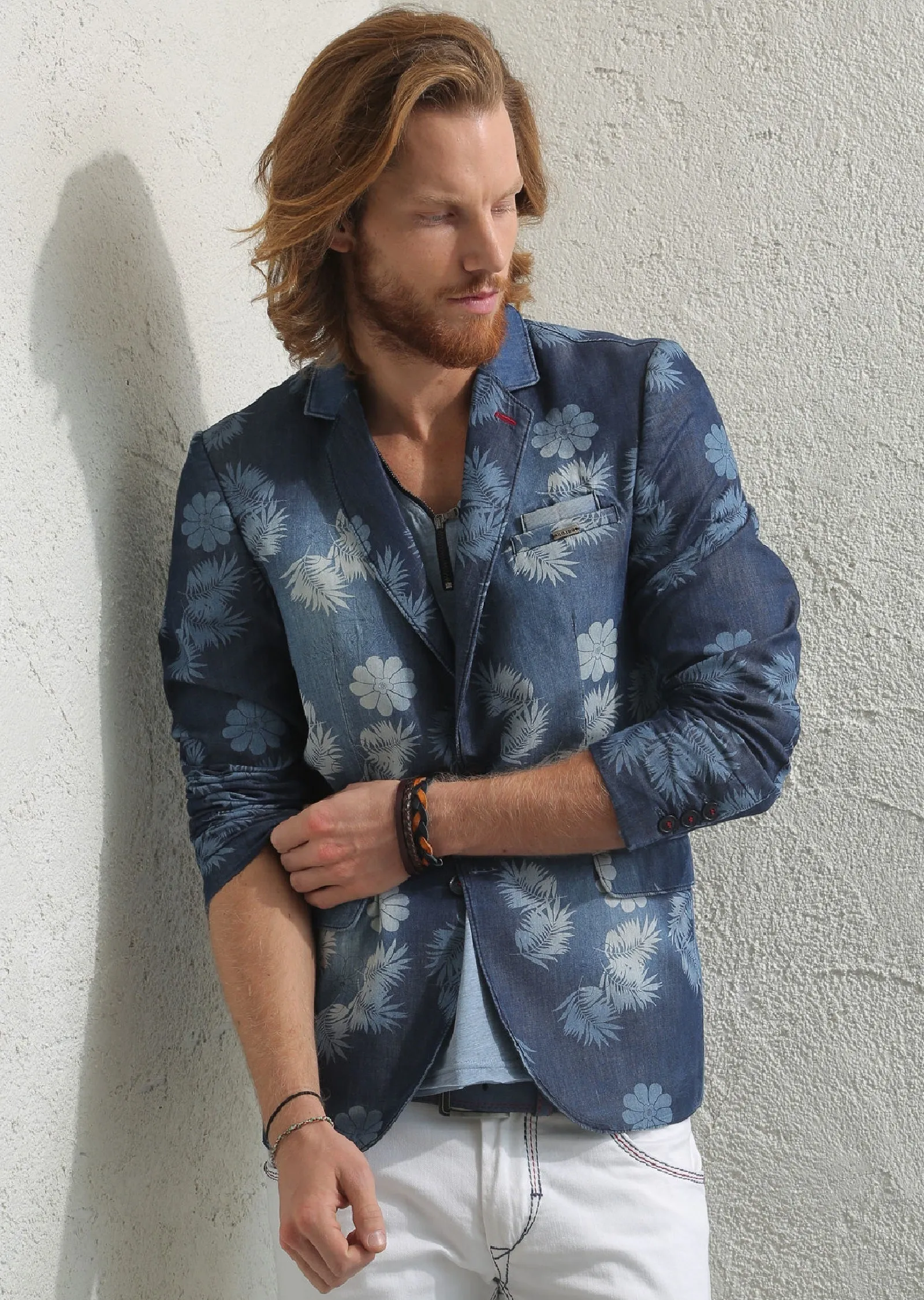 Blue Floral Lightweight Denim Blazer