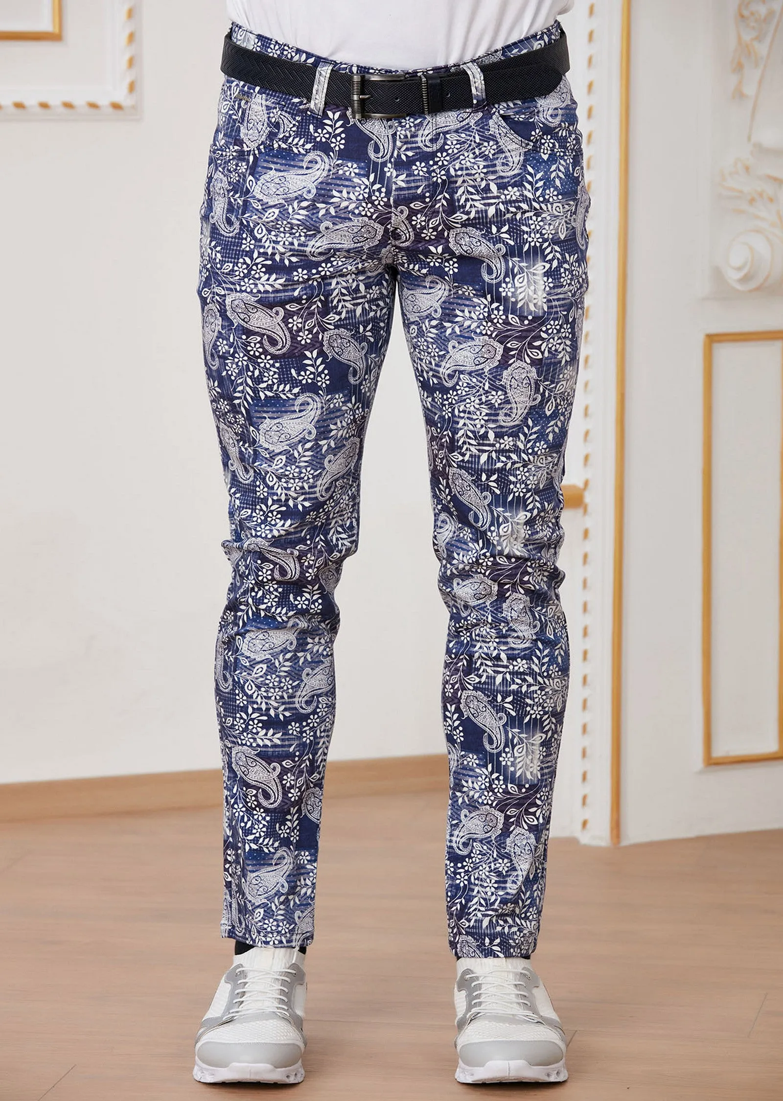 Blue Paisley Print 2-Pieces Suit