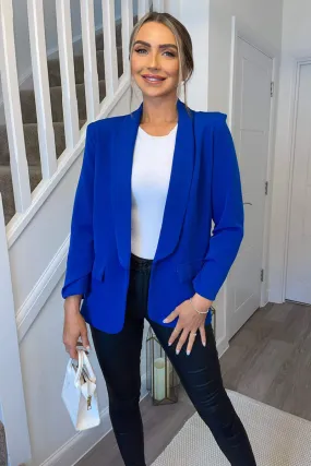 Blue Ruched Detail Sleeve Blazer