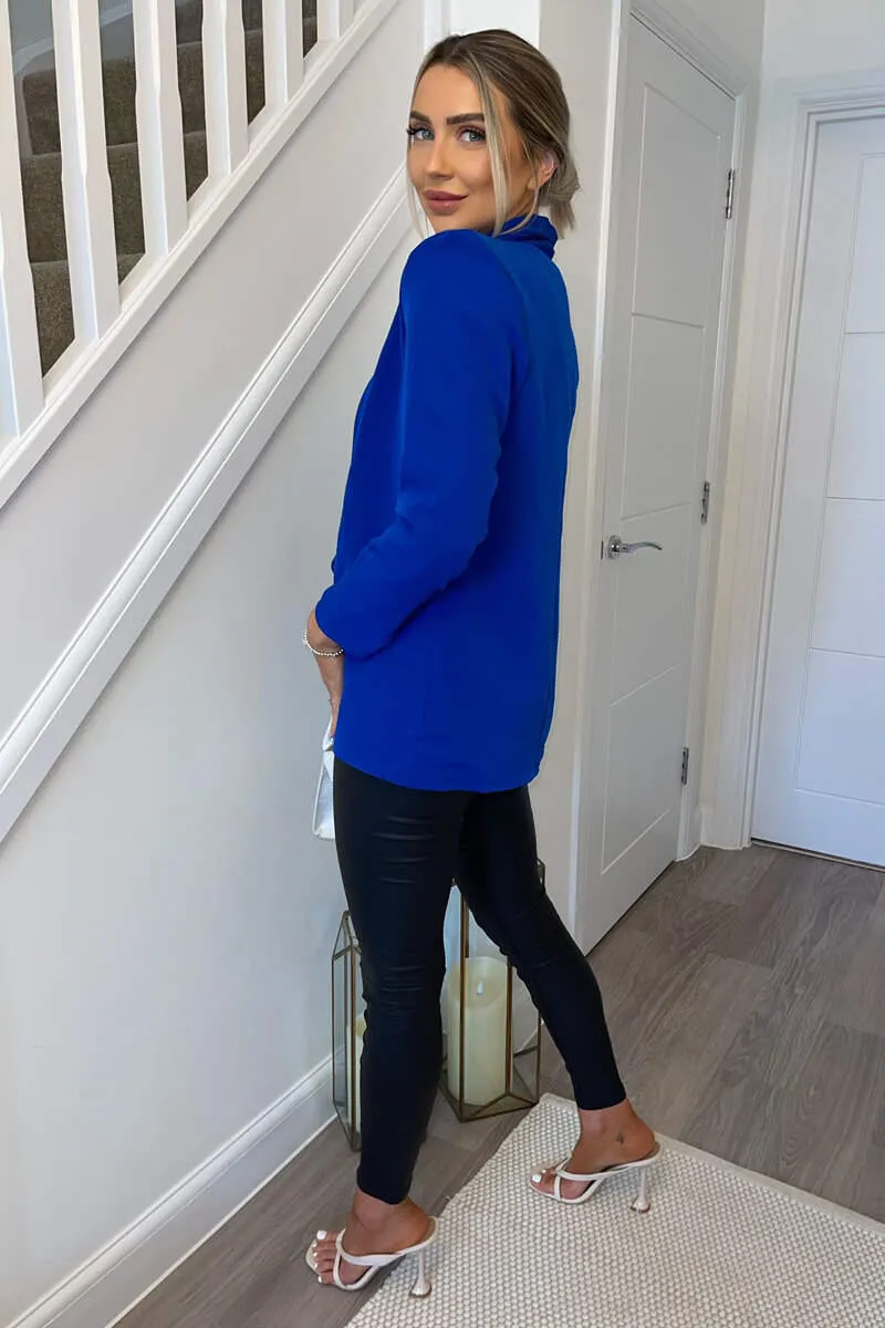 Blue Ruched Detail Sleeve Blazer