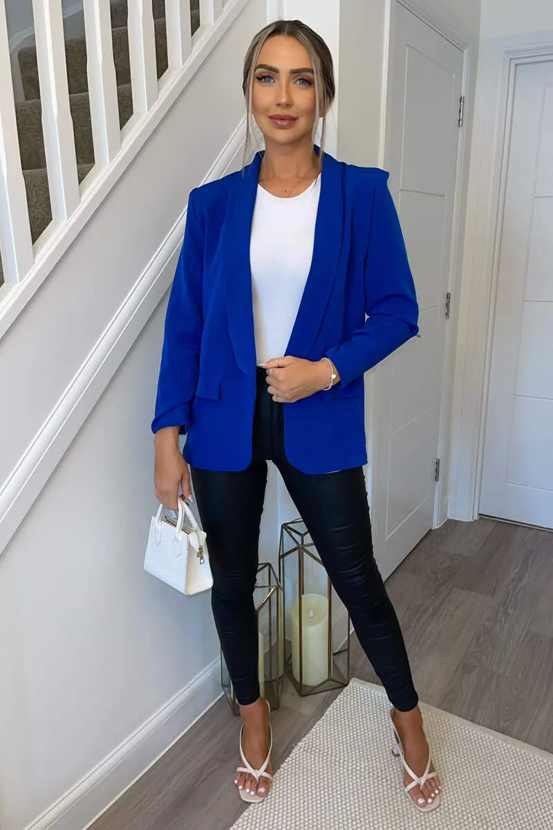 Blue Ruched Detail Sleeve Blazer