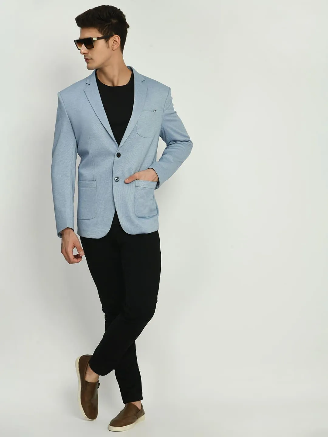 Blue Slim Fit Knit Casual Blazer