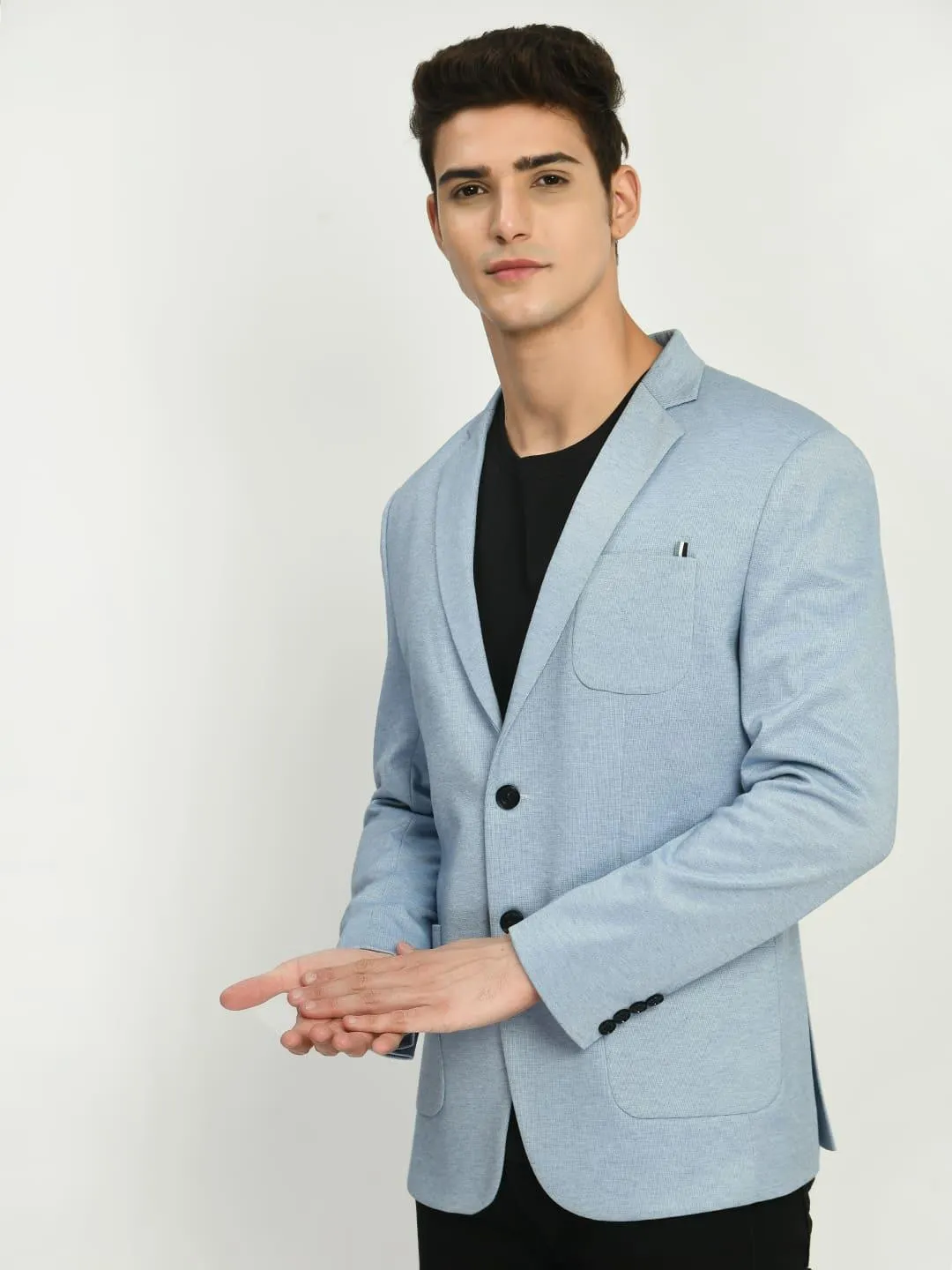 Blue Slim Fit Knit Casual Blazer