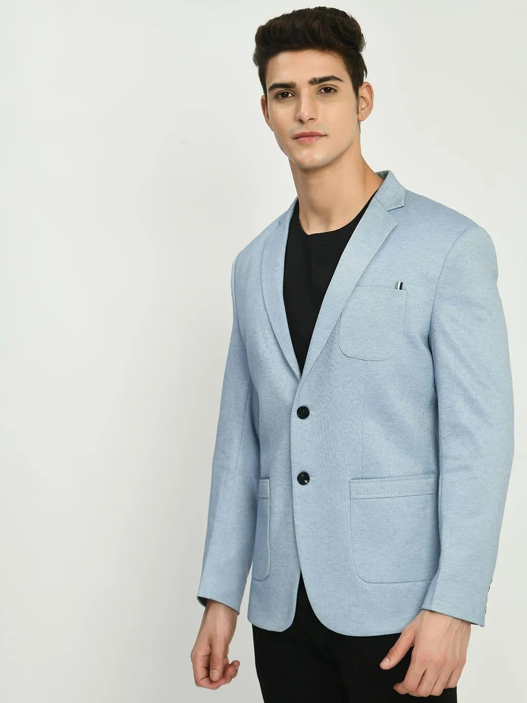 Blue Slim Fit Knit Casual Blazer