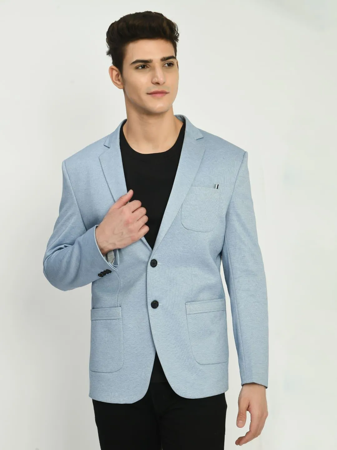 Blue Slim Fit Knit Casual Blazer