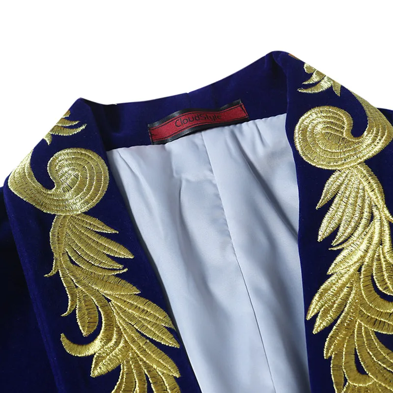 Blue Velveteen Blazer Embroidered Blazer