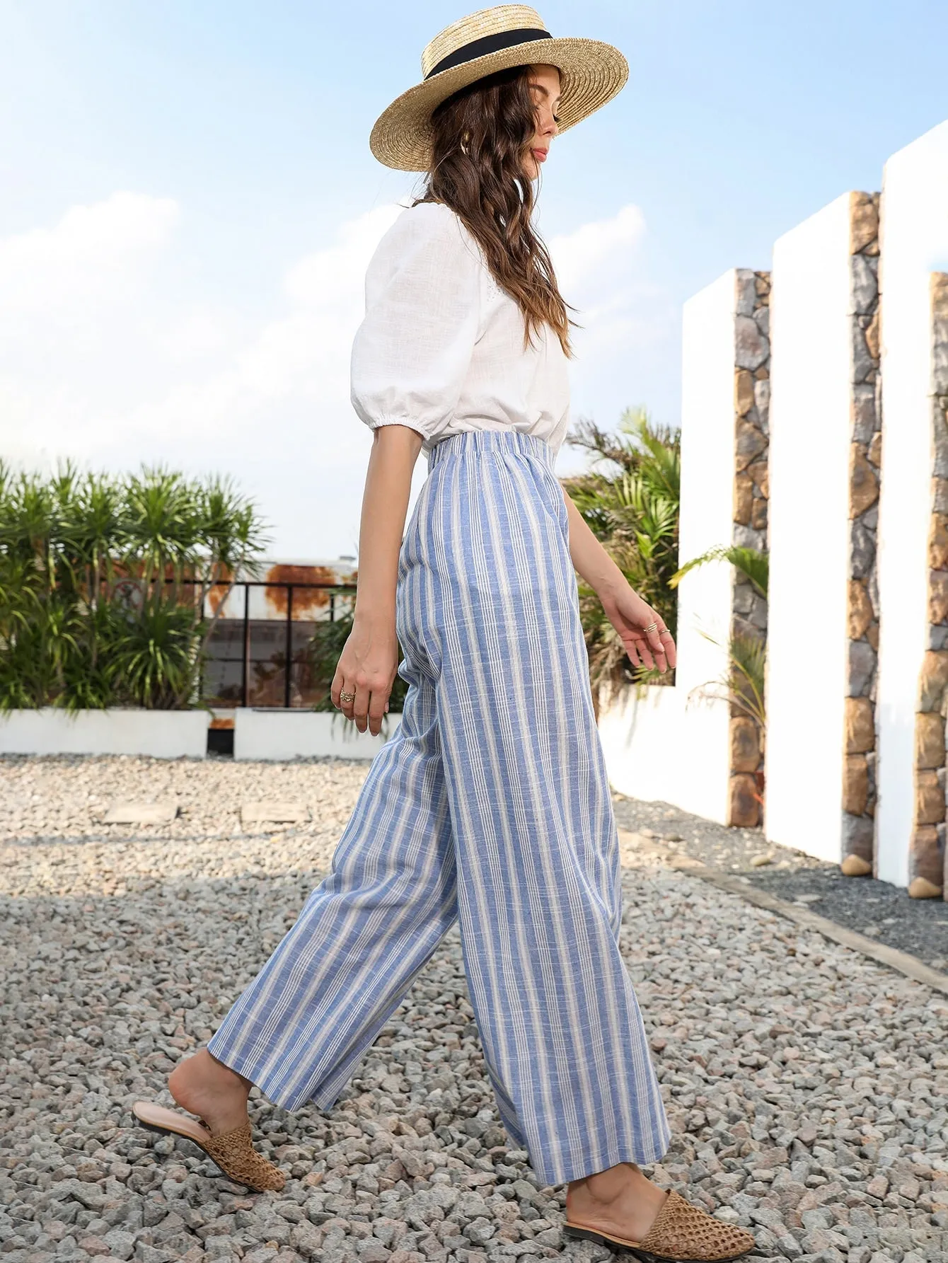 Boho Striped High Waist Long Women Pants