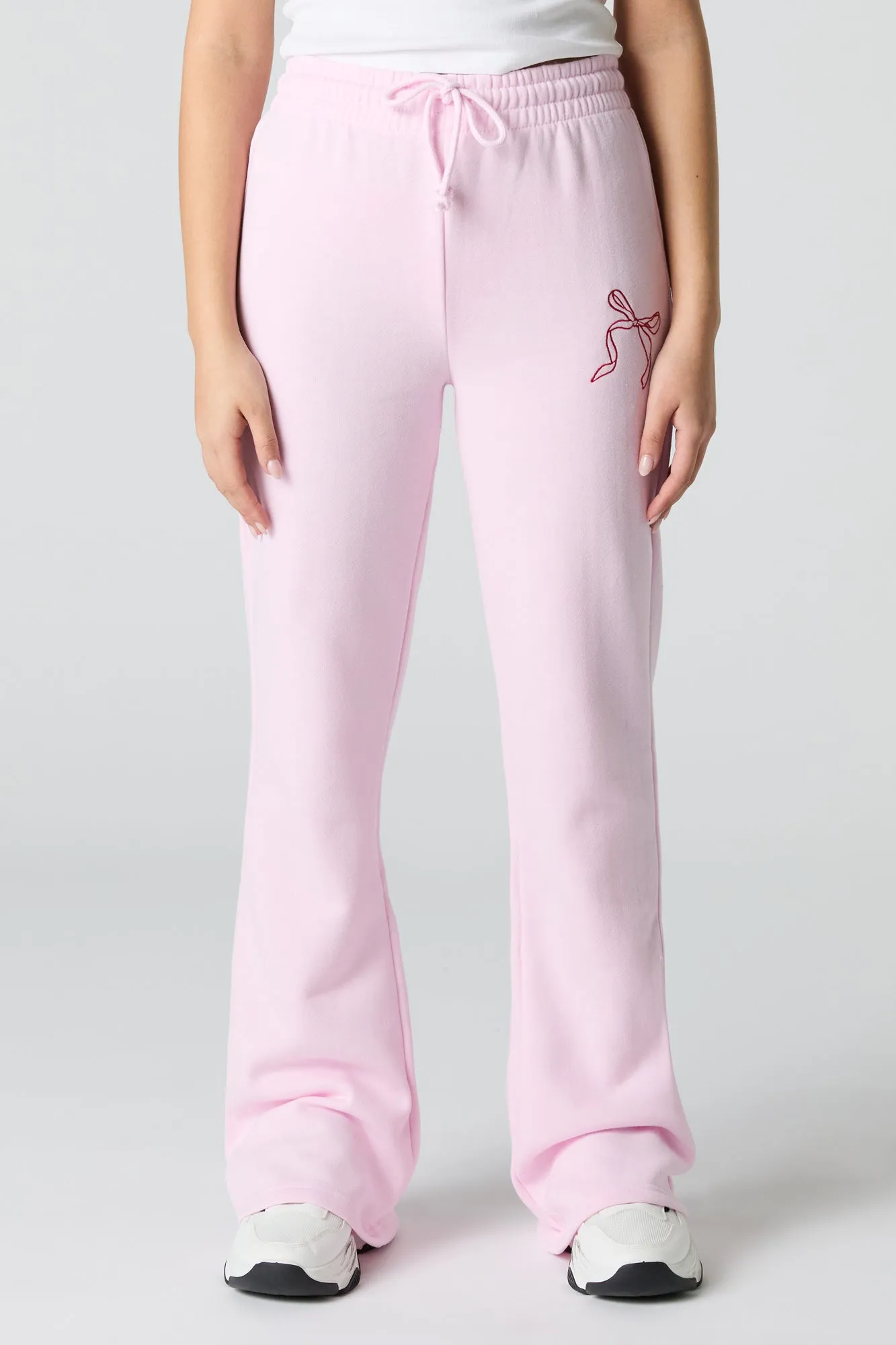 Bow Embroidered Fleece Flare Sweatpant