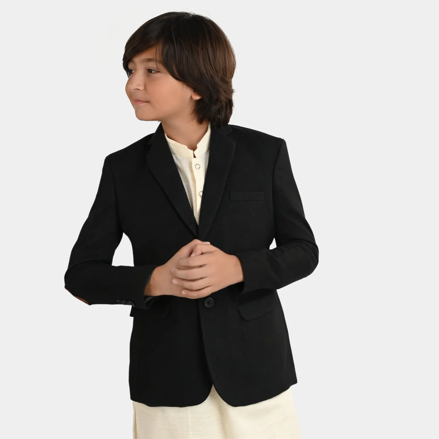 Boys Wool Blazer Elbow Patch -BLACK