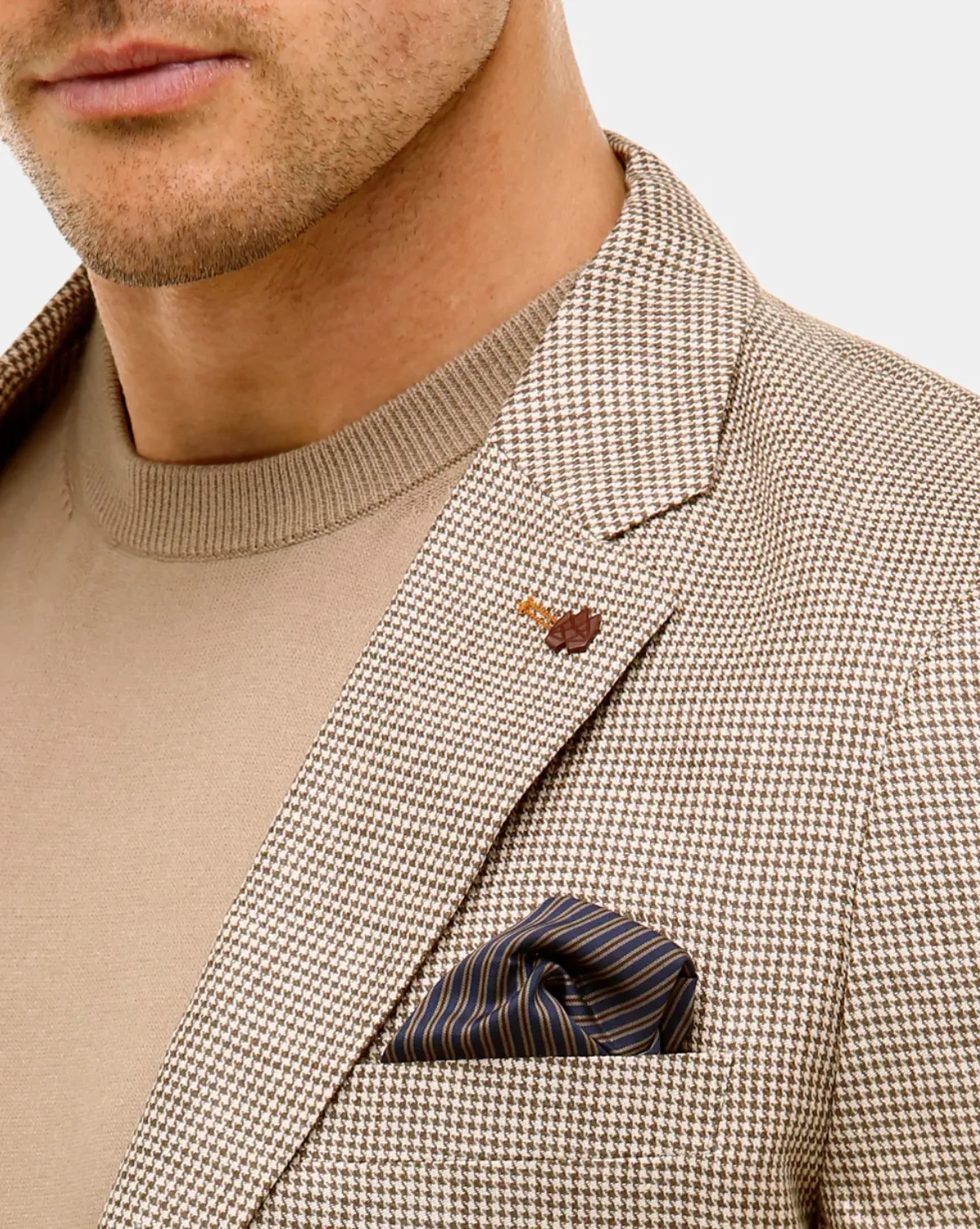 Brooksfield - Linen Houndstooth Check Blazer Walnut