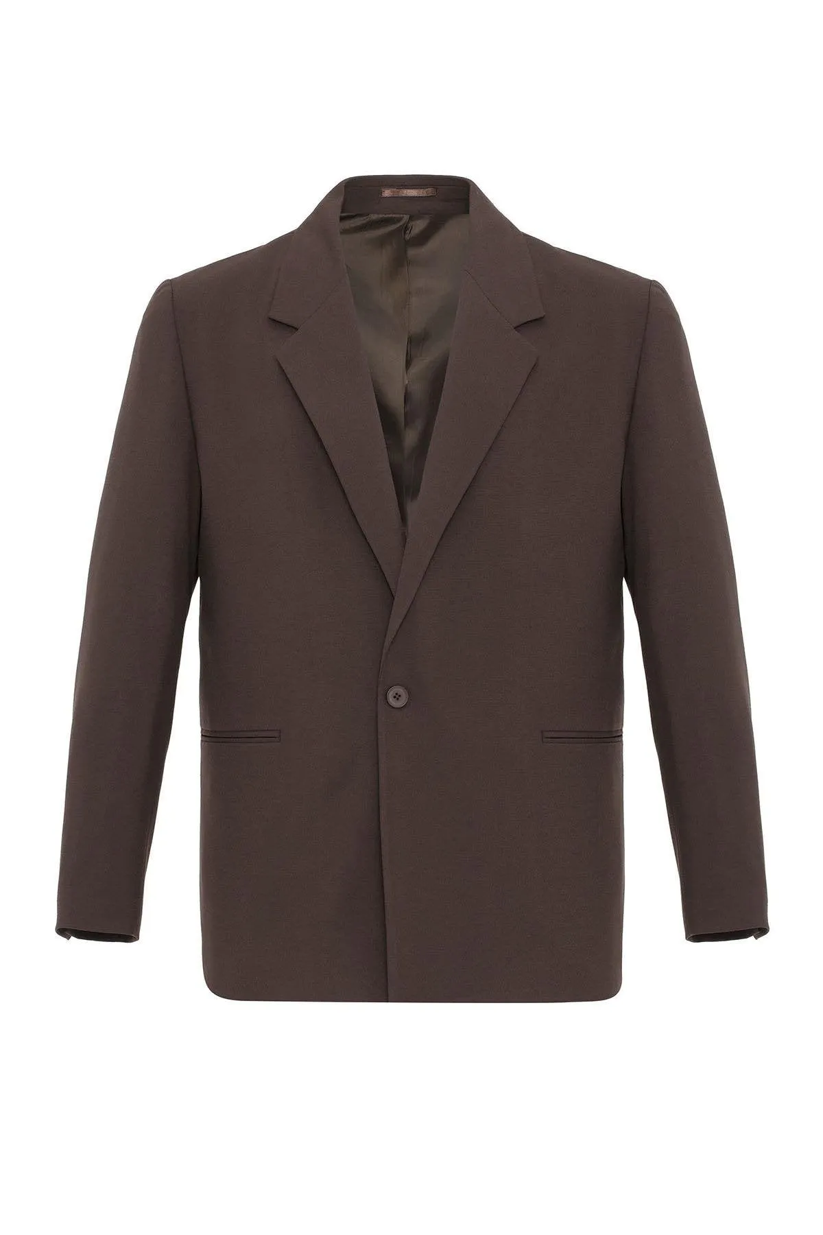 Brown Single-Button Relaxed Men's Blazer Jacket - Wessi