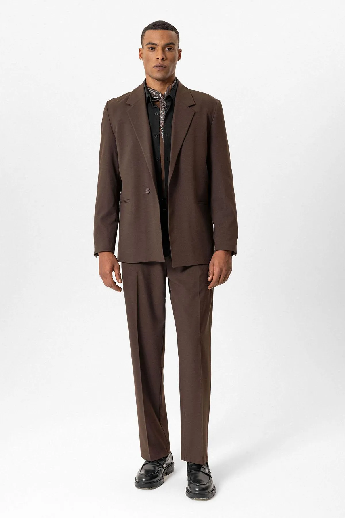 Brown Single-Button Relaxed Men's Blazer Jacket - Wessi