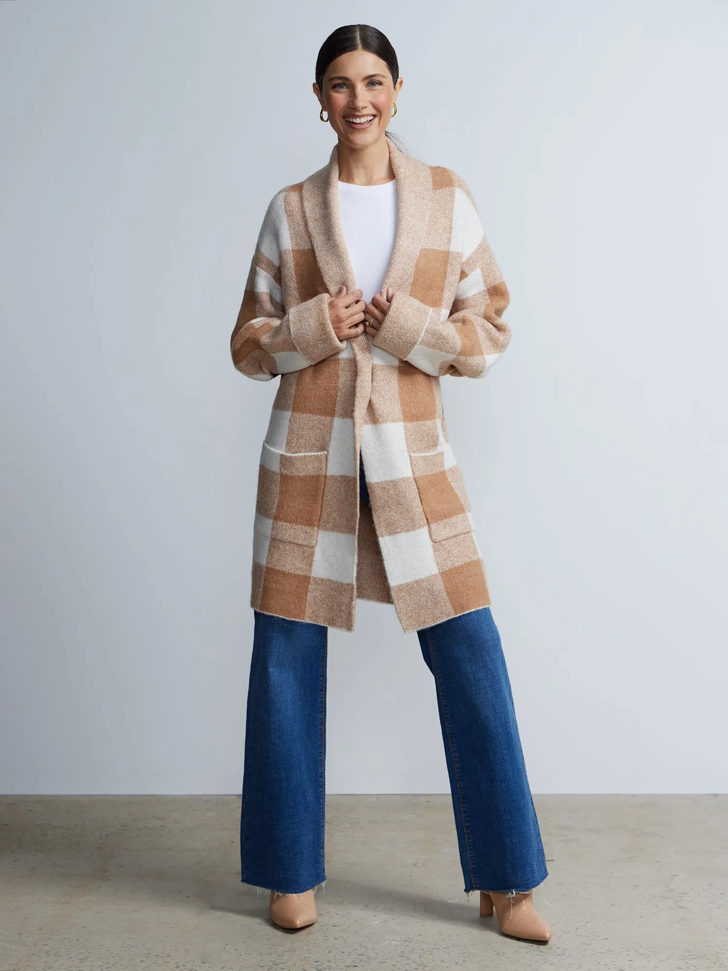 Buffalo Check Shawl Collar Cardigan