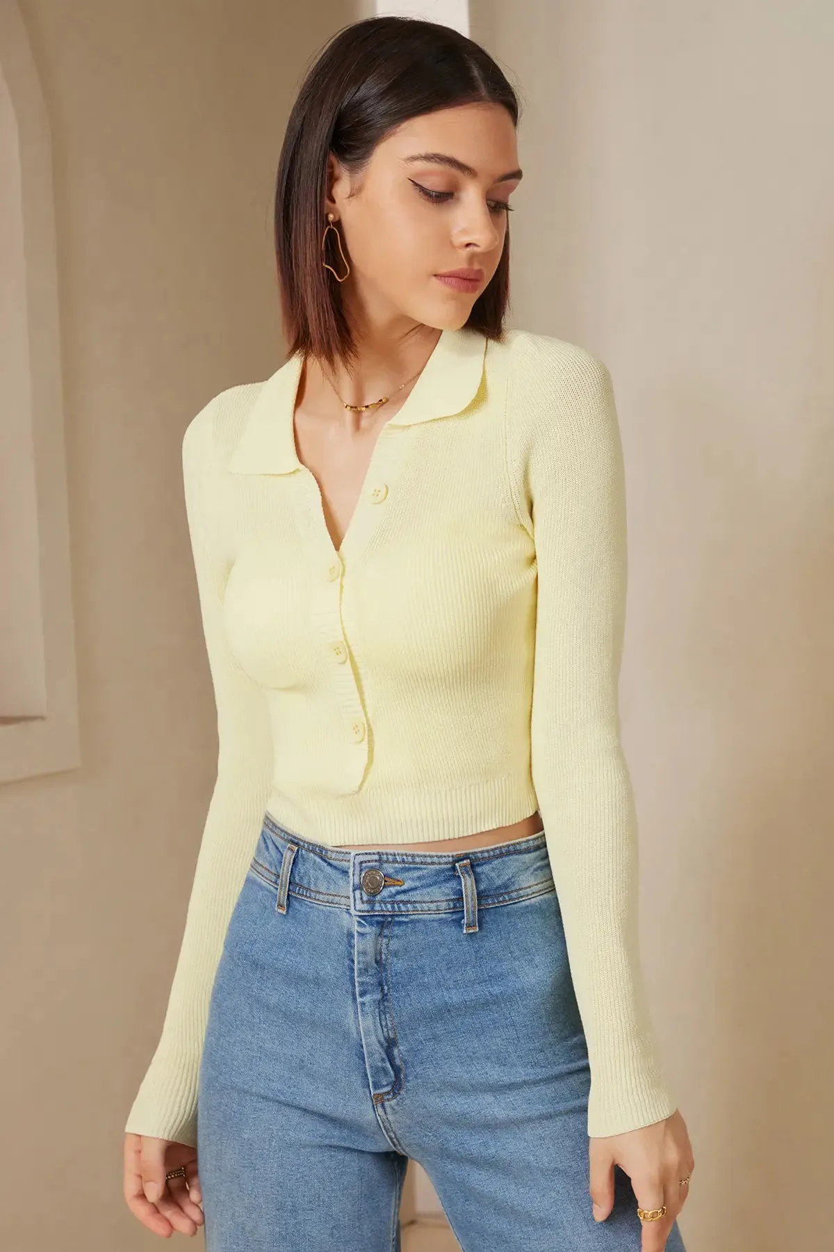 Button Through Collar Neck Pullover