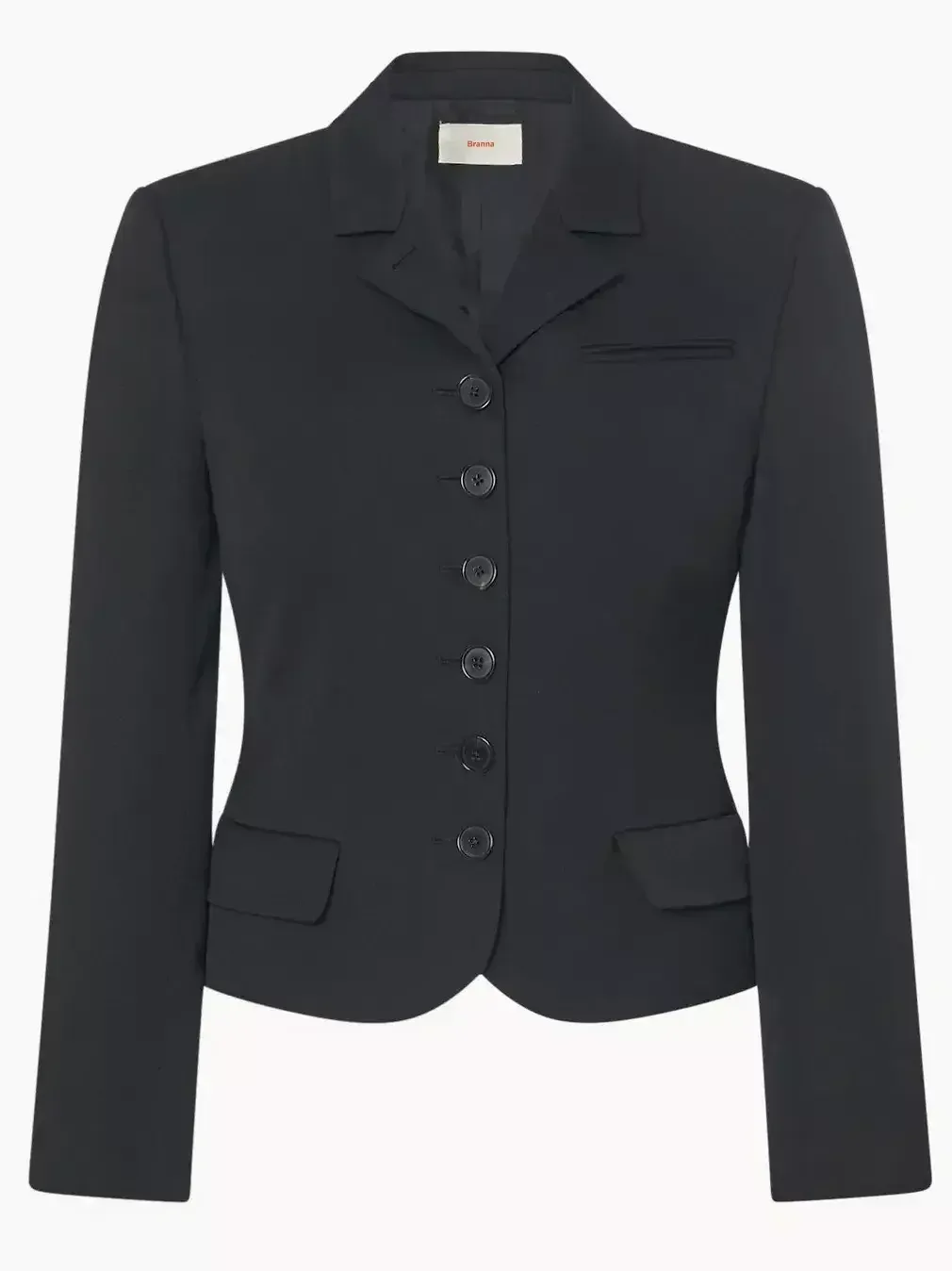 Buttoned Black Wool Fitted Blazer Jacket