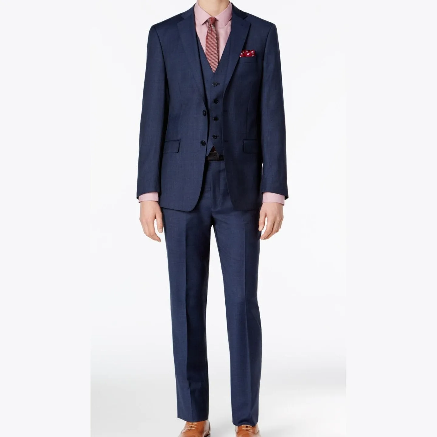 Calvin Klein Men's Extra-Slim Fit Blue Tonal Windowpane Suit