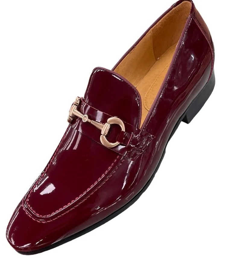 Carrucci Burgundy Patent Leather Men's Slip-On Dress Shoes Gold Buckle