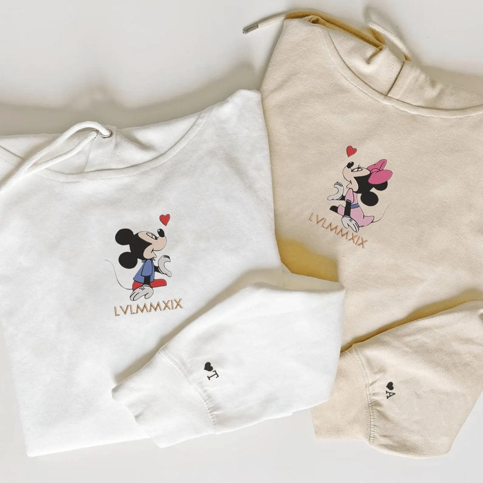 Cartoon Mouse Couple Hoodies with Roman Numeral Date – Custom Matching Sweatshirts for Couples