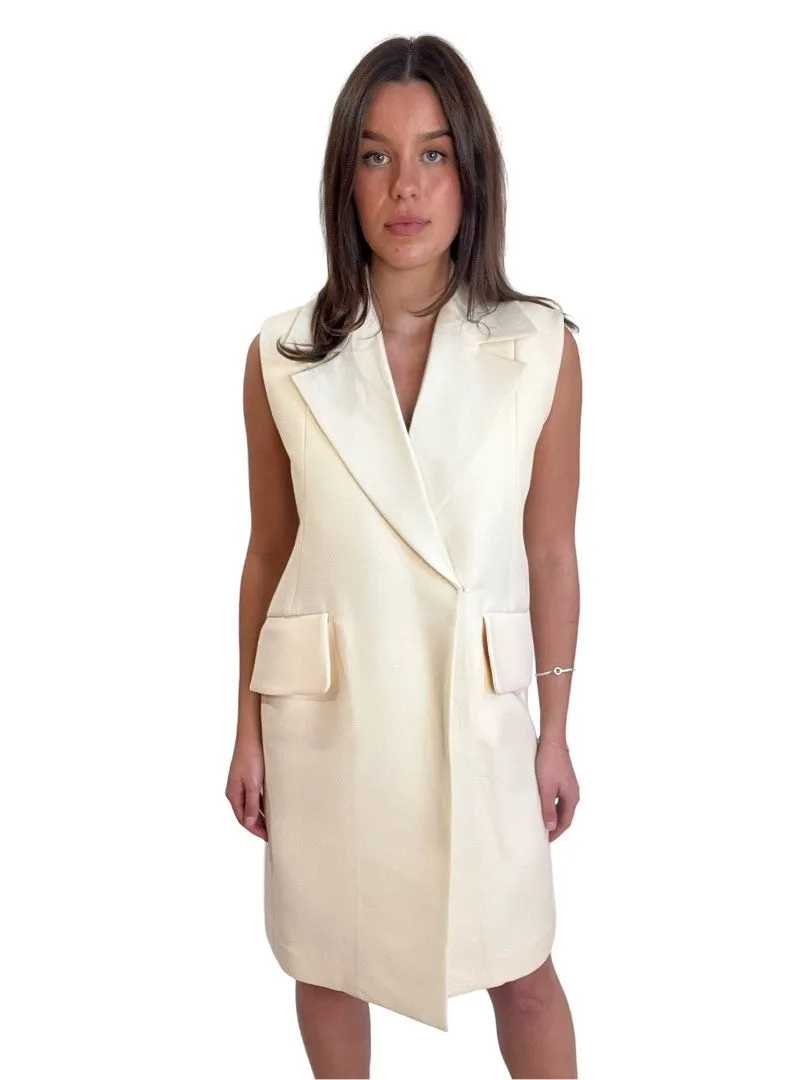 Celine Cream Sleeveless Coat-Dress. Size: Medium